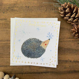 Alex Clark Pack Of 10 Little Foiled Luxury Christmas Cards - Hedgehog & Snowflake