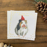 Alex Clark Pack Of 10 Little Foiled Luxury Christmas Cards - Guinea Pig & Wooly Hat