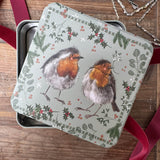Alex Clark Christmas Large Square Tin - Christmas Robins
