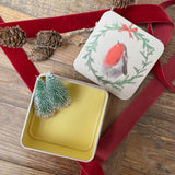 Alex Clark Christmas Medium Square Tin - Robin Wreath