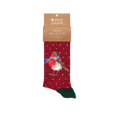 Wrendale Designs by Hannah Dale Mens Bamboo Christmas Socks - Season's Tweetings - Robin