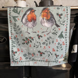 Alex Clark Christmas 100% Cotton Tea Towel - Robins