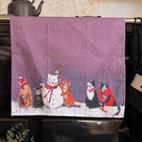Alex Clark Christmas 100% Cotton Tea Towel - Cats And Snowman