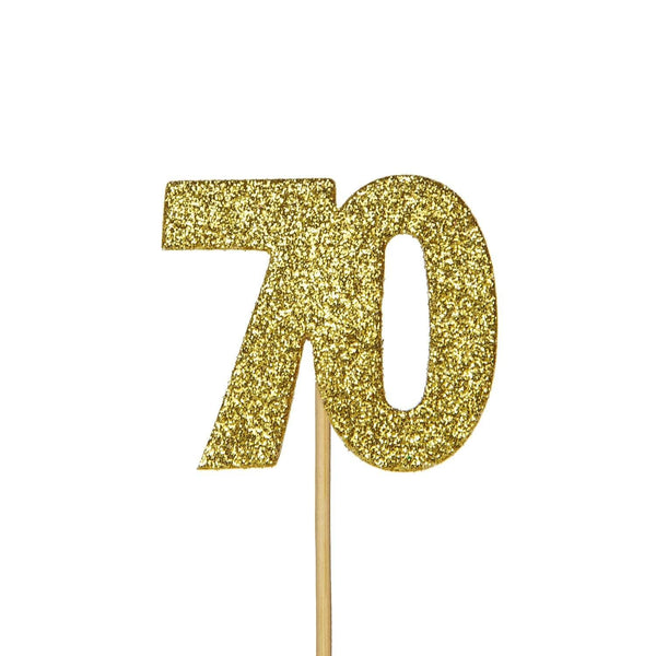 Creative Party Glitter No. 70 Numeral Moulded Cupcake Toppers - Gold - Potters Cookshop