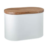 Denby Pottery Galvanised Steel 4 Piece Canister & Bread Bin Set With Acacia Wood Lid - Matte White