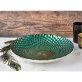 Anton Studio Designs Peacock Glass Round Bowl - 41cm - Potters Cookshop
