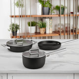 Smeg Cookware 20cm Non-Stick Saucepan with Lid - Black
