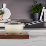 Smeg Cookware 20cm Non-Stick Saucepan with Lid - Cream
