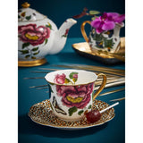Spode Creatures of Curiosity Fluted Tea Cup & Saucer - Floral / Leopard
