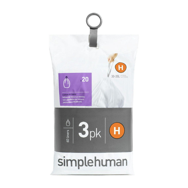 NEW simplehuman Code H Custom Fit Liners, 60 Trash Bags