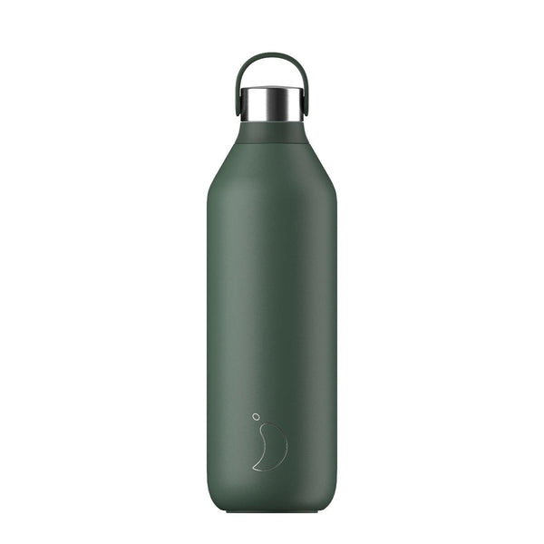 Chilly's Series 2 Reusable Water Bottle, Coffee Cup & Cleaning Brush Set - Pine Green