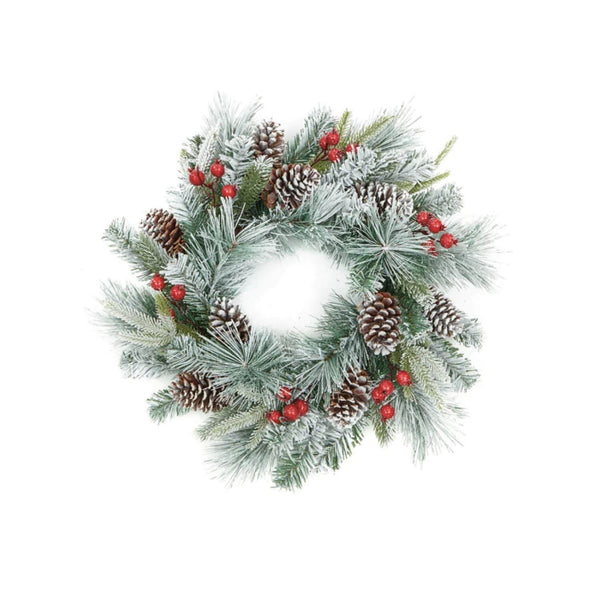Premier Christmas 60cm Flocked Wreath - Berries & Pinecones