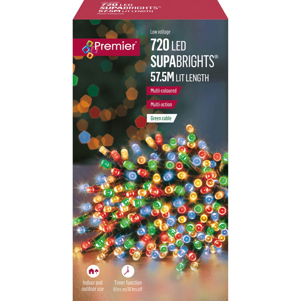 Premier Christmas Supa Brights 57.5 Metre 720 LED Lights - Multicoloured