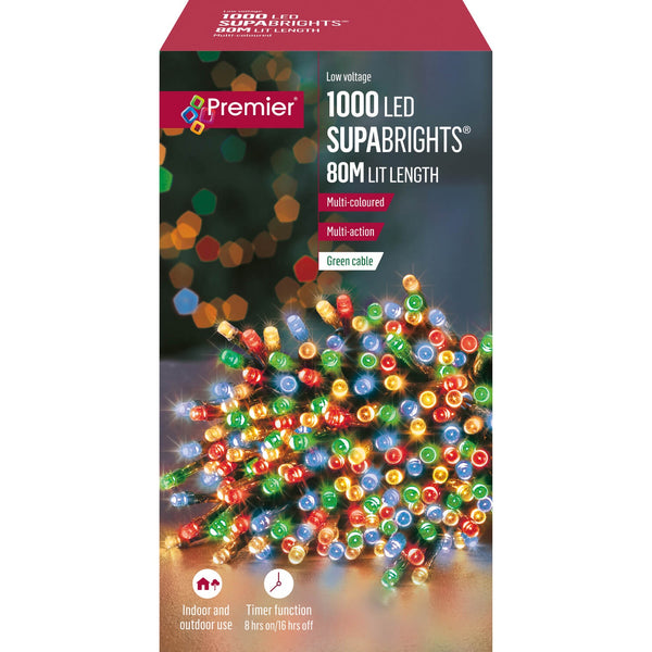 Premier Christmas Supa Brights 80 Metre 1000 LED Lights - Multi-Coloured