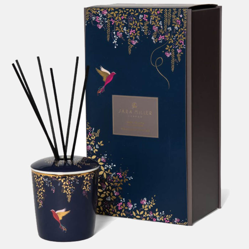 Wax Lyrical Sara Miller Amber, Orchid & Lotus Blossom 200ml Reed Diffuser - Navy Hummingbird