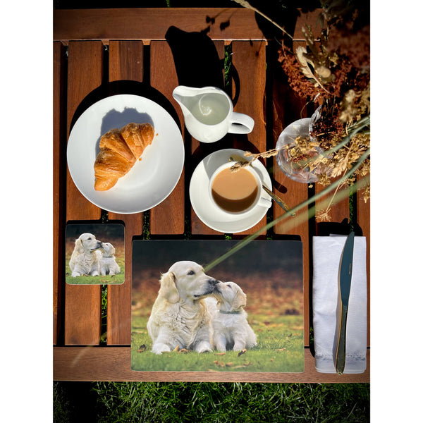 iStyle Rural Roots 4 Piece Square Coaster Set - Golden Retrievers