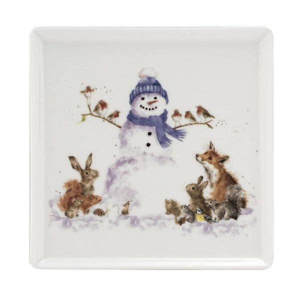 Royal Worcester Wrendale Christmas Square Plate - Gathered All Around