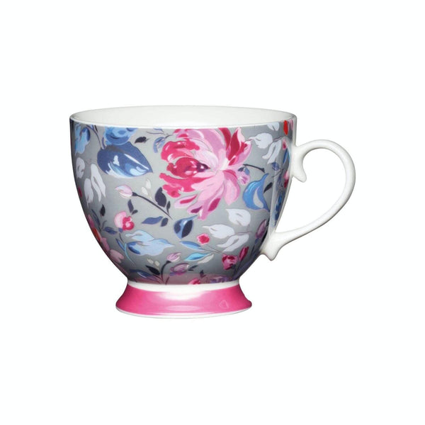 KitchenCraft 400ml Footed Mug - Grey Floral - Potters Cookshop