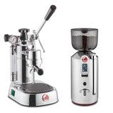 La Pavoni Professional Lusso Manual Espresso Coffee Machine Black Handle With Cilindro Prosumer Coffee Grinder Set
