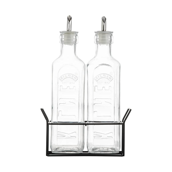 Kilner Set of 2 600ml Glass Oil Bottles & Metal Rack