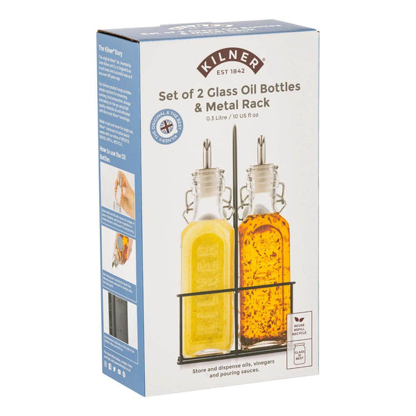 Kilner 0.3Ltr Set of 2 Oil Bottles & Metal Rack Set