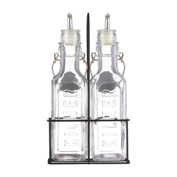 Kilner 0.3Ltr Set of 2 Oil Bottles & Metal Rack Set