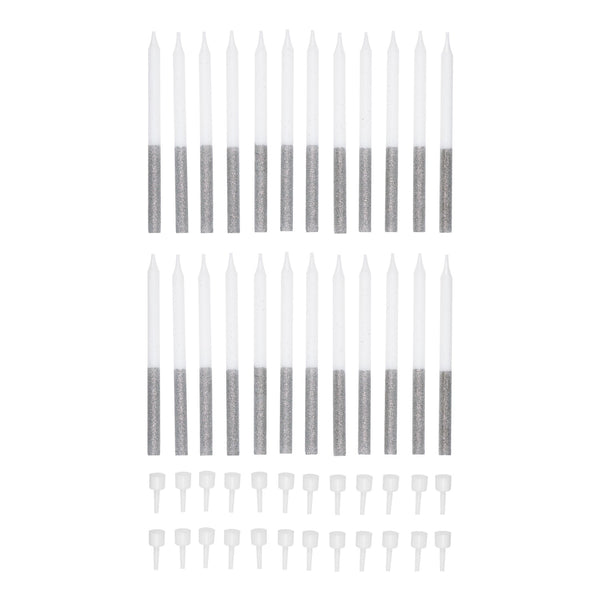 Tala Silver Glitter Candles with Holders - Pack of 24