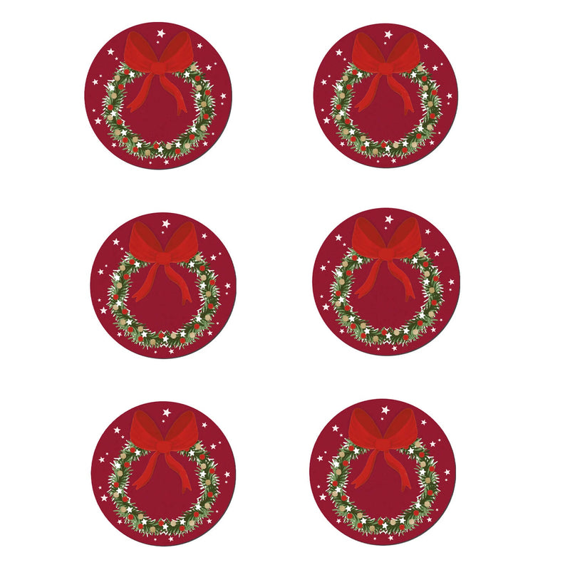 Denby Christmas Joy Wreath Round Coasters - Set Of 6
