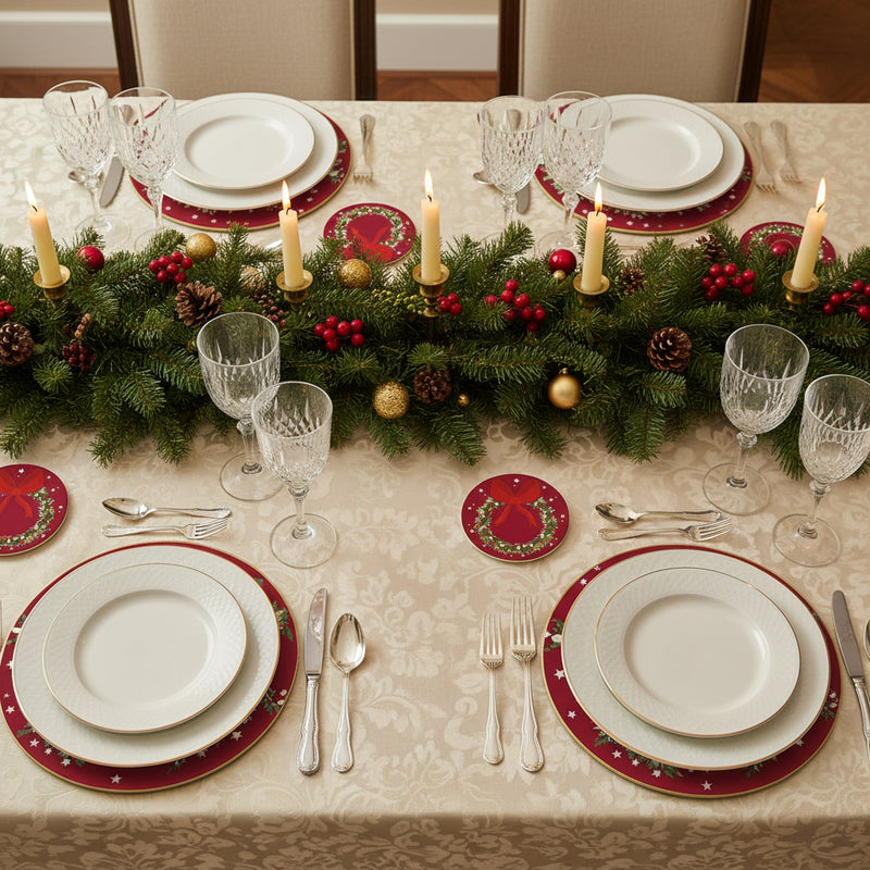 Denby Christmas Joy Wreath Round Coasters - Set Of 6