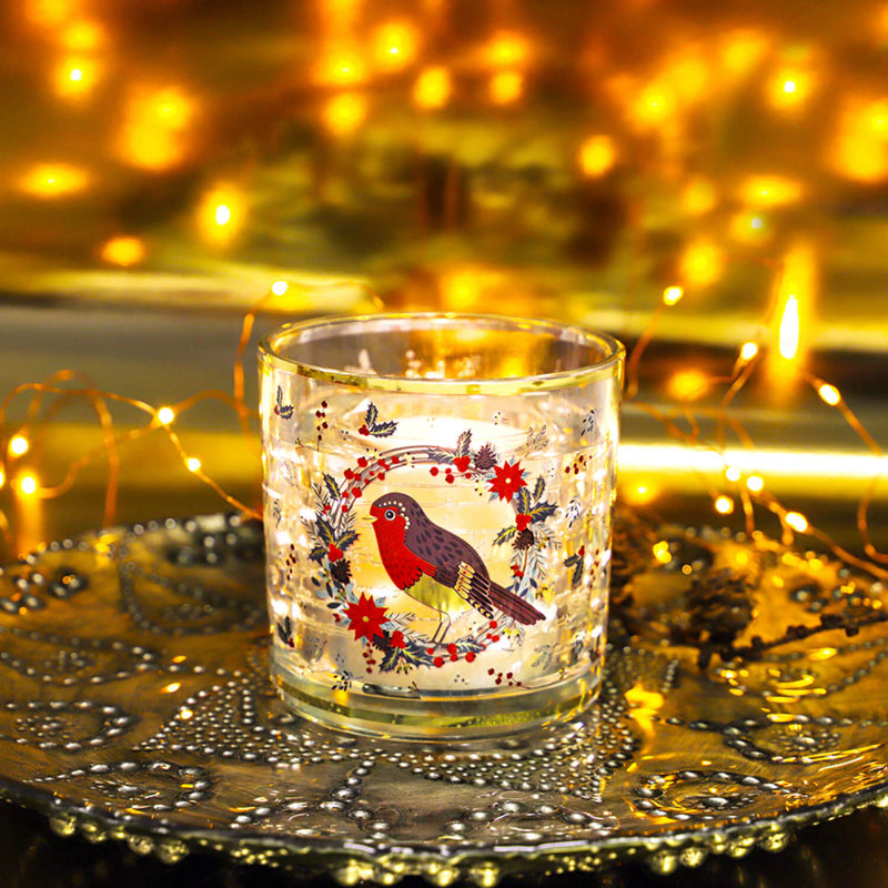 Tipperary LED Candle Jar - Christmas Robin