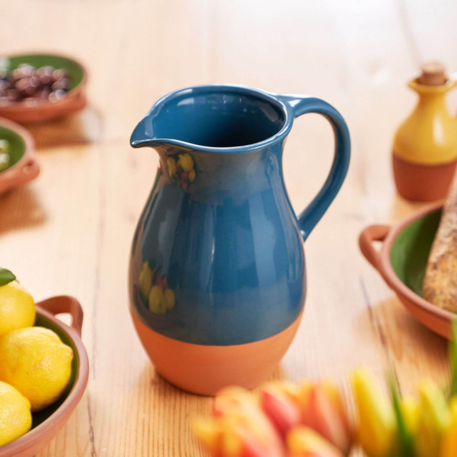 Carafe En Terre Cuite émaillée Dexam Sintra - Couleur Bleu Encre, Décoration Rustique, Pour Eau, Vin Ou Décoration