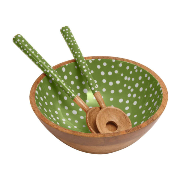 Dexam Sintra Mango Wood Spotted Salad Bowl - Green