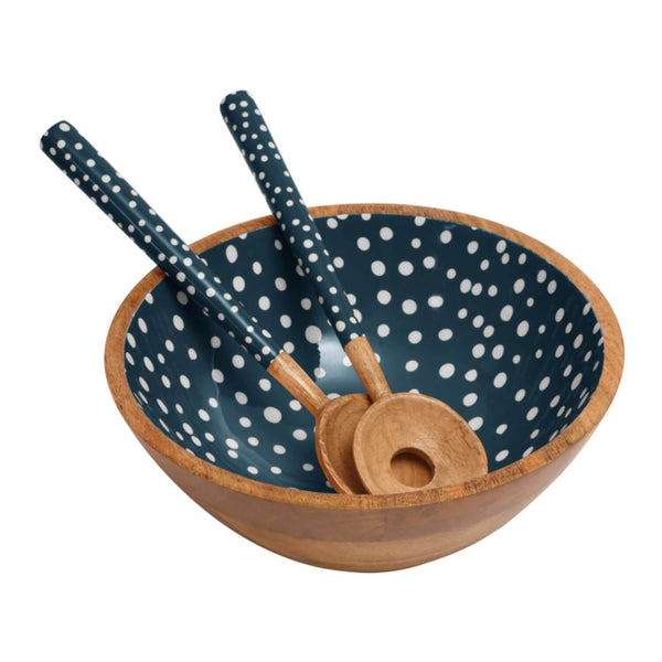 Dexam Sintra Mango Wood Spotted Salad Bowl - Ink Blue