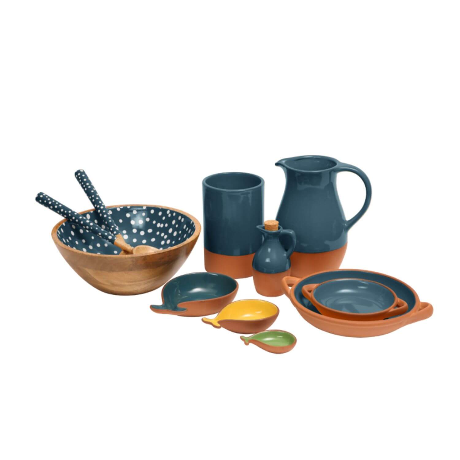 Dexam Sintra Spotted Mango Wood Salad Bowl 27cm Ink Blue