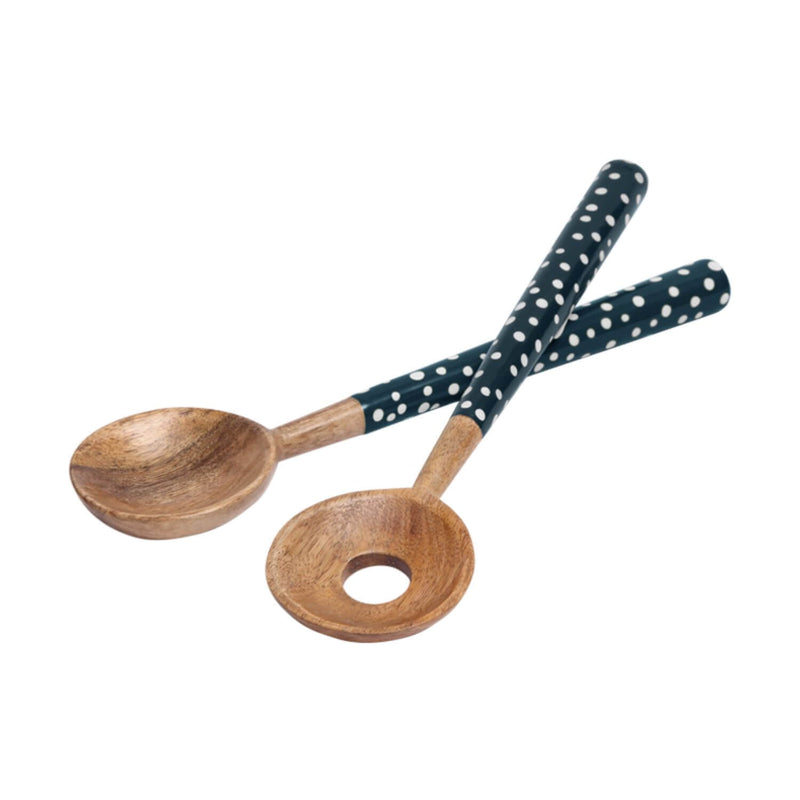 Dexam Sintra Mango Wood Spotted Salad Servers - Ink Blue