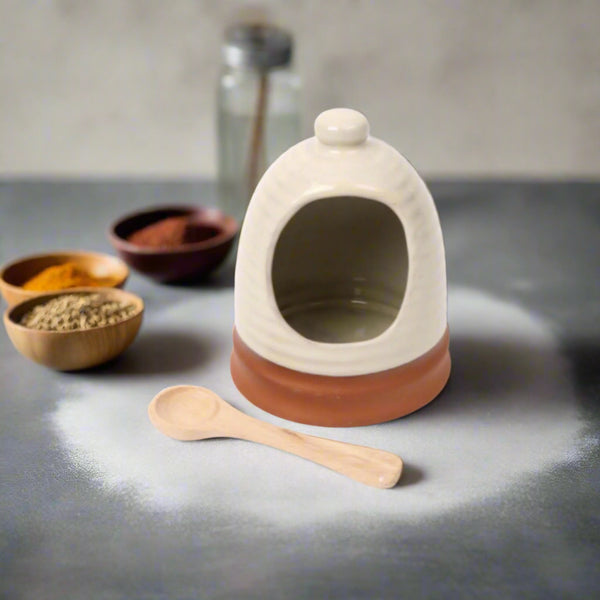 Porto Terracotta Ribbed Salt Pig - Stone
