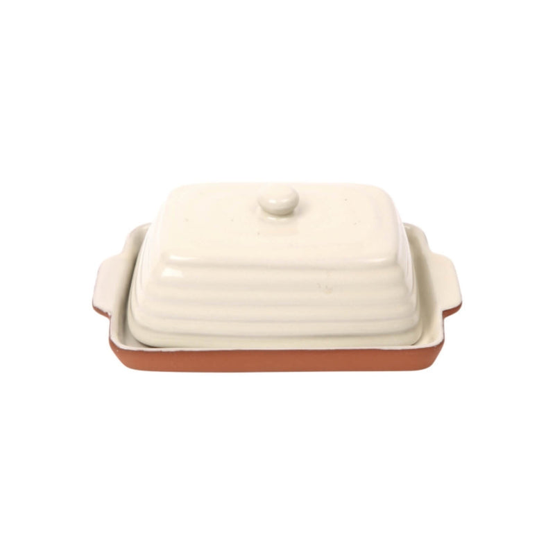 Porto Terracotta Ribbed Butter Dish - Stone