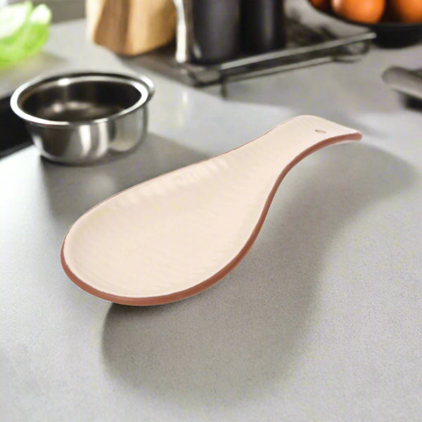 Porto Terracotta Ribbed Spoon Rest - Stone