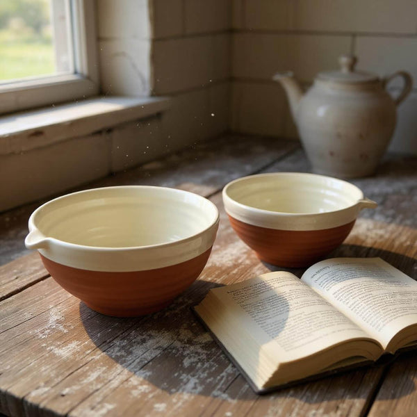 Porto Terracotta 2.2 Litre Large Ribbed Mixing Bowl - Stone