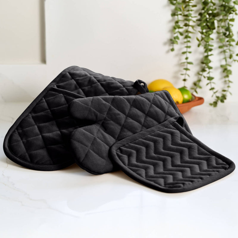 Dexam Love Colour Cotton Double Oven Gloves - True Black