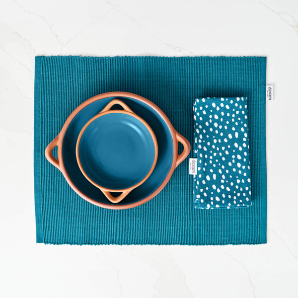 Dexam Sintra 100% Recycled Cotton Spotted Napkin & Placemat Set - Ink Blue