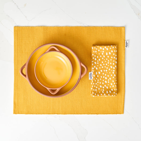 Dexam Sintra 100% Recycled Cotton Spotted Napkin & Placemat Set - Ochre