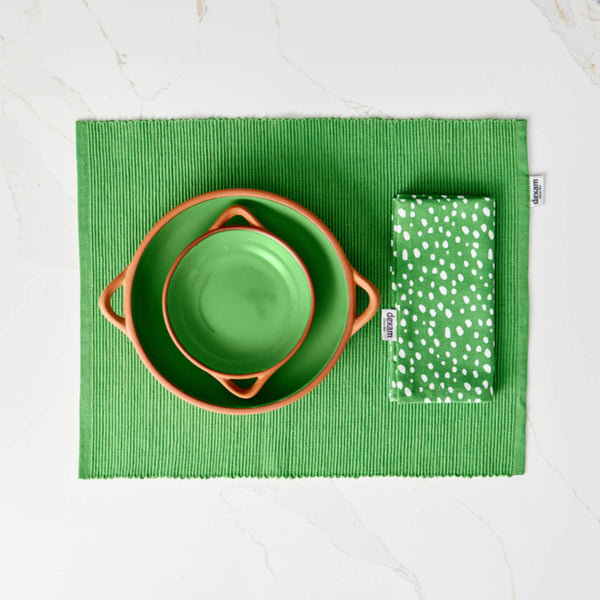 Dexam Sintra 100% Recycled Cotton Spotted Napkin & Placemat Set - Green