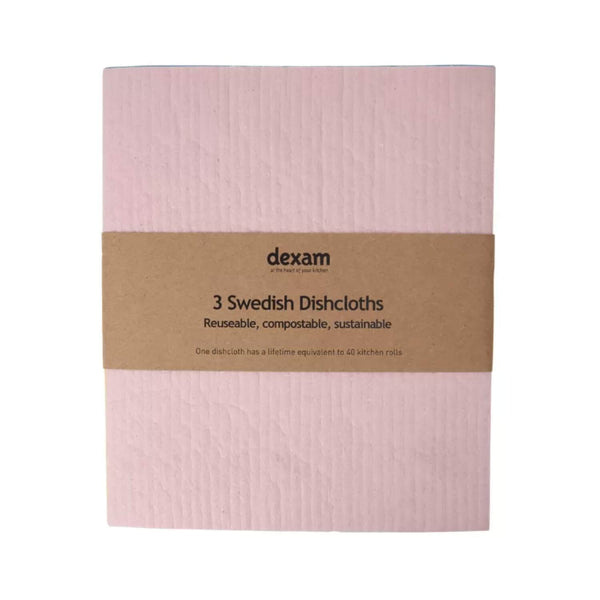 Dexam Swedish Pack of 3 Compostable Dish Cloths - Pastel Pink, Yellow, Blue