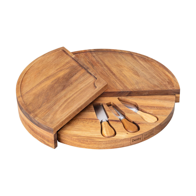 Denby James Martin 3-Tier Round Wooden 4-Piece Cheese Board Set