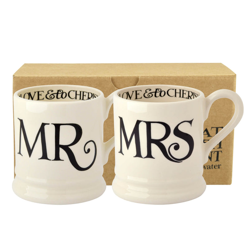 Emma Bridgewater Black Toast Set of 2 Half Pint Mugs - Mr & Mrs