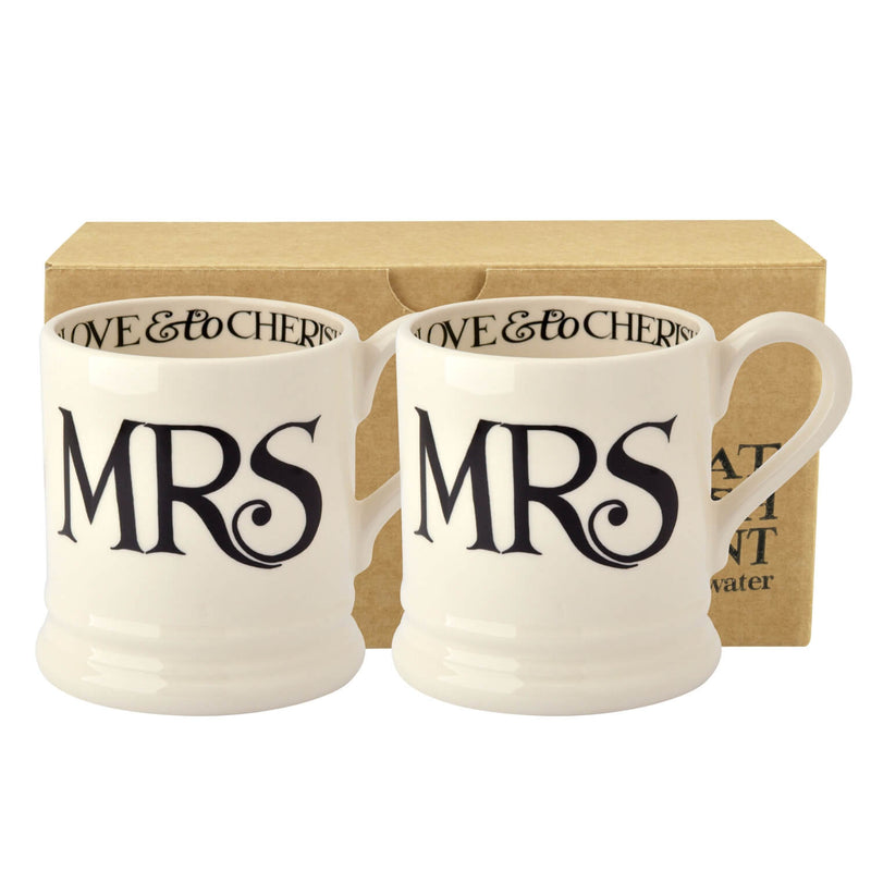 Emma Bridgewater Black Toast Set of 2 Half Pint Mugs - Mrs & Mrs