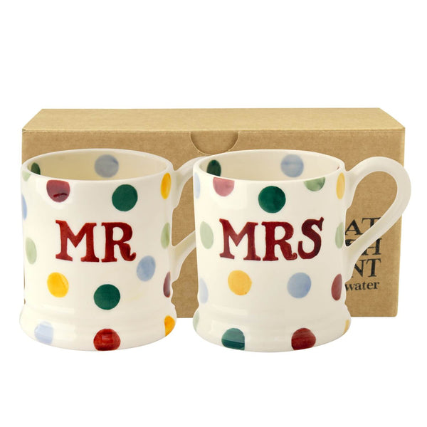 Emma Bridgewater Polka Dot Set of 2 Half Pint Mugs - Mr & Mrs