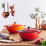 Le Creuset Signature Cast Iron 24cm Deep Round Casserole & 26cm Soup Pot Set - Volcanic / Cerise