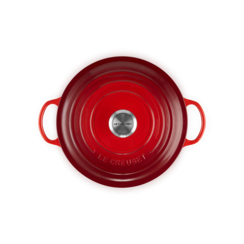 Le Creuset Signature Cast Iron 24cm Deep Round Casserole & 26cm Soup Pot Set - Volcanic / Cerise